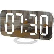 LAMSTOM Digital Clock Large Display, LED Electric Alarm Clocks Mirror Surface for Makeup with Diming Mode, 3 Levels Brightness, Dual USB Ports Modern Decoration for Home Bedroom Decor-White