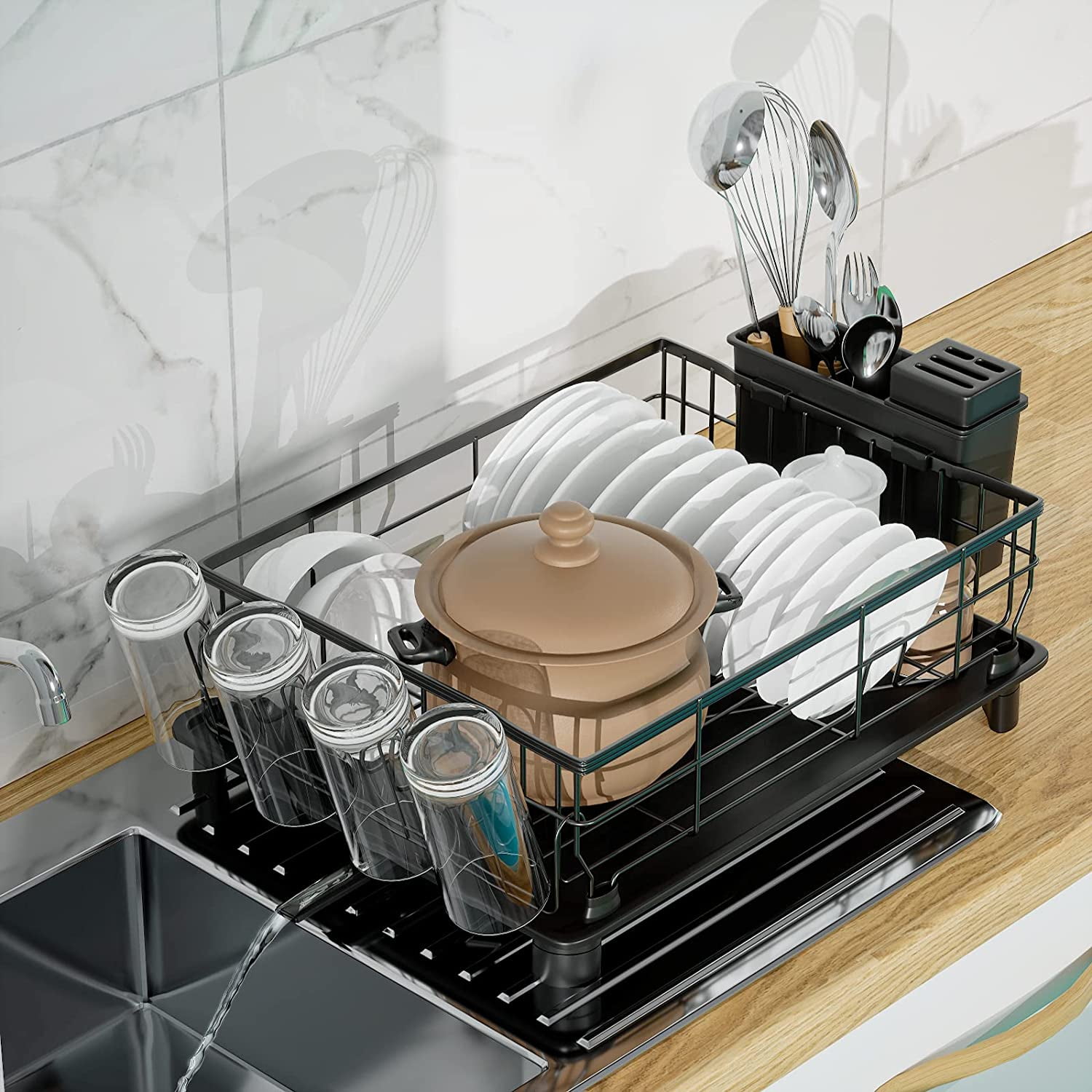 Stainless Steel Dish Drying Rack For Kitchen Counter - Space Saving With Cutlery Holder (12"x15") - View #7