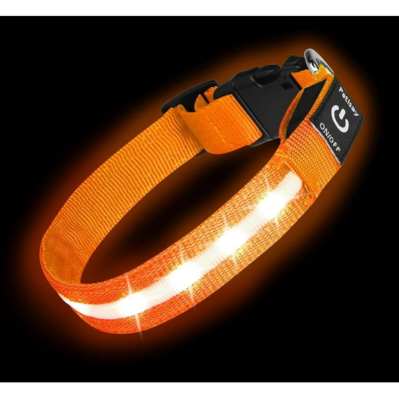 LAMSTOM LED Dog Collar, Light Up Dog Collar Lights USB Rechargeable, Adjustable Comfortable Soft Mesh Safety Collar for Small, Medium, Large Dogs(Medium, Neon Orange)