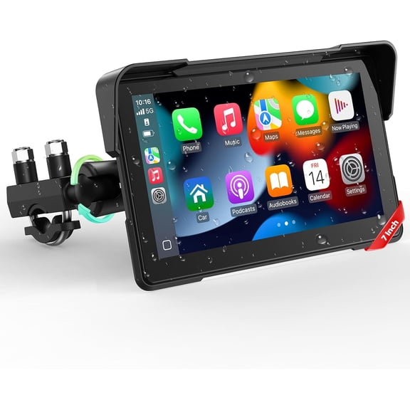 LAMTTO 7-Inch Wireless Motorcycle Carplay GPS Navigation System with Apple and Android Auto, Portable Moto Car Play Screen Dual Bluetooth, Navigation, Siri, Google Assistant, Anti-Glare