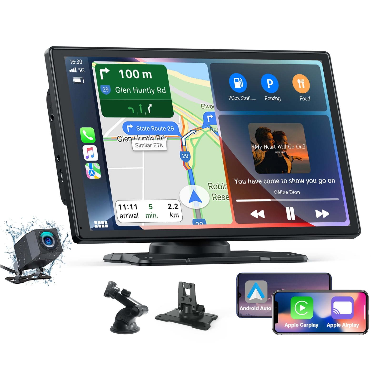LAMTTO 9" Inch Touchscreen Wireless Stereo, Portable Wireless Apple Carplay Car Radio Receiver GPS Navigation Receiver Support Bluetooth, Siri, Multimedia Player - Walmart.com