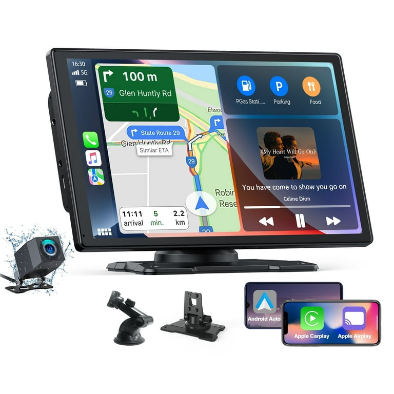 LAMTTO 9 Portable Inch Wireless Carplay Car Stereo with 2.5K Dash Cam,  1080p Backup Camera 64GB SD Card, Wireless Apple Carplay Car Radio Receive  GPS Navigation , Bluetooth, Siri,AUX/FM 