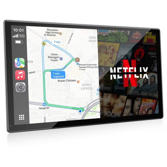 LAMTTO 9" Carplay Screen with Online Video Apps, Portable Wireless CarPlay & Android Auto & Backup Camera, Car Stereo with Dual Wifi & Bluetooth, FM