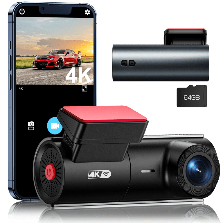 LAMTTO Dash Cam 4K Wifi 2160P Car Camera Mini Front Dash Camera for Cars  with Night Vision 64GB SD Card, APP Control, Voice Prompt, G-Sensor,  Parking Monitor 
