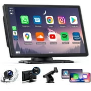 LAMTTO Portable Wireless Car Stereo Apple Carplay with 2.5K Dash Cam,9 Inch Touchscreen GPS Navigation for Car, Car Audio Receivers with Bluetooth,Android Auto,Mirror Link,AUX/FM