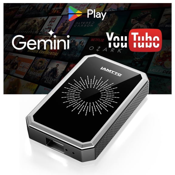 LAMTTO Wireless CarPlay Adapter Car AI Console, Gemini AI & Google Play, Video Apps, Car Play & Android Auto with HDMI OUT, Plug & Play for Wired CarPlay Cars 2016+