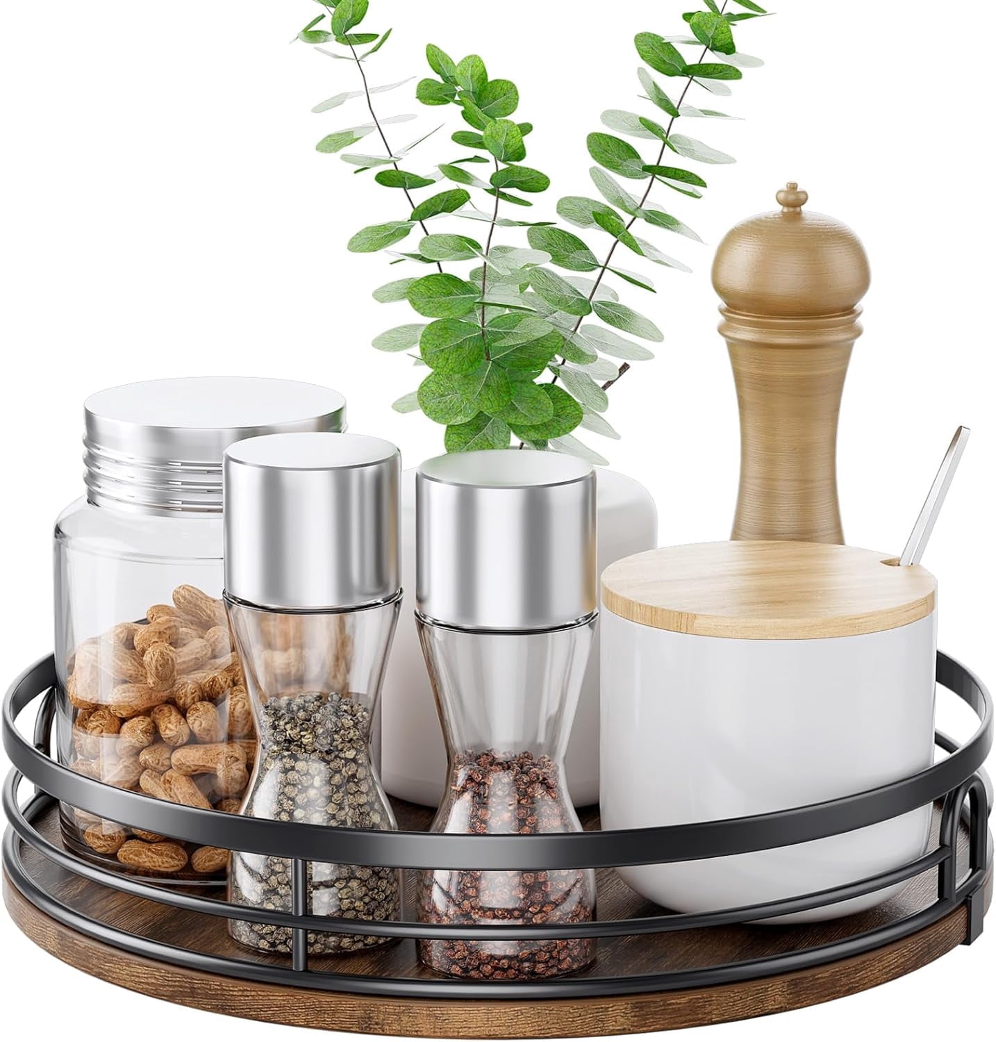 LAMU 10'' Lazy Susan Turntable Organizer for Cabinet, Round Wood Lazy Susan for Table Top, Countertop, Kitchen, Pantry, Spice, Bathroom Vanity Storage