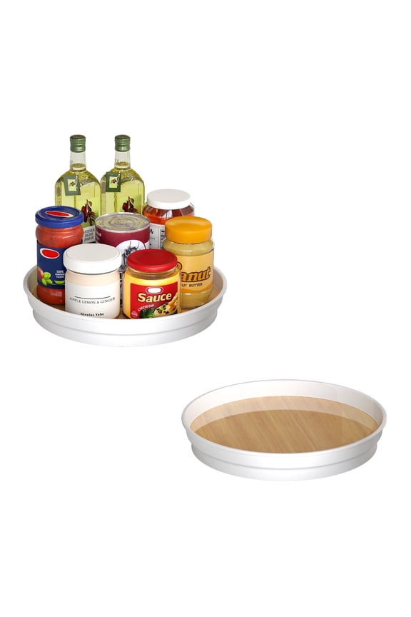 1 Pack Lazy Susan Organizer, 10'' Lazy Susan Turntable for Cabinet, Table Top, Pantry, Refrigerator, Kitchen, Oak