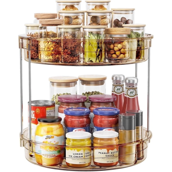 ROSSNY 12 inch 2-Tier Rotating Lazy Susan Turntable Cabinet Counter Organizer, 2.4'' Shelf Depth, Amber