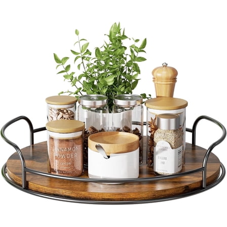 LAMU 11 inch Wooden Lazy Susan Turntable Organizer for Table Top, Cabinet, Wood Lazy Susan Spice Organization for Kitchen, Pantry, Countertop, Dining Table, Bathroom, 1 Pack