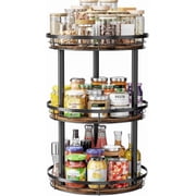 LAMU 12 Lazy Susans Turntable Organizer 3 Tier for Cabinet Pantry Kitchen Countertop Refrigerator Cupboard, Carbonized Wood Black