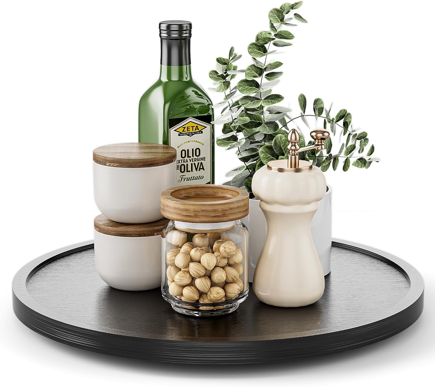 LAMU 12' Wood Lazy Susan Organizer Turntable for Cabinet, Lazy Susan Organizer for Kitchen Organization, Black - Walmart.com