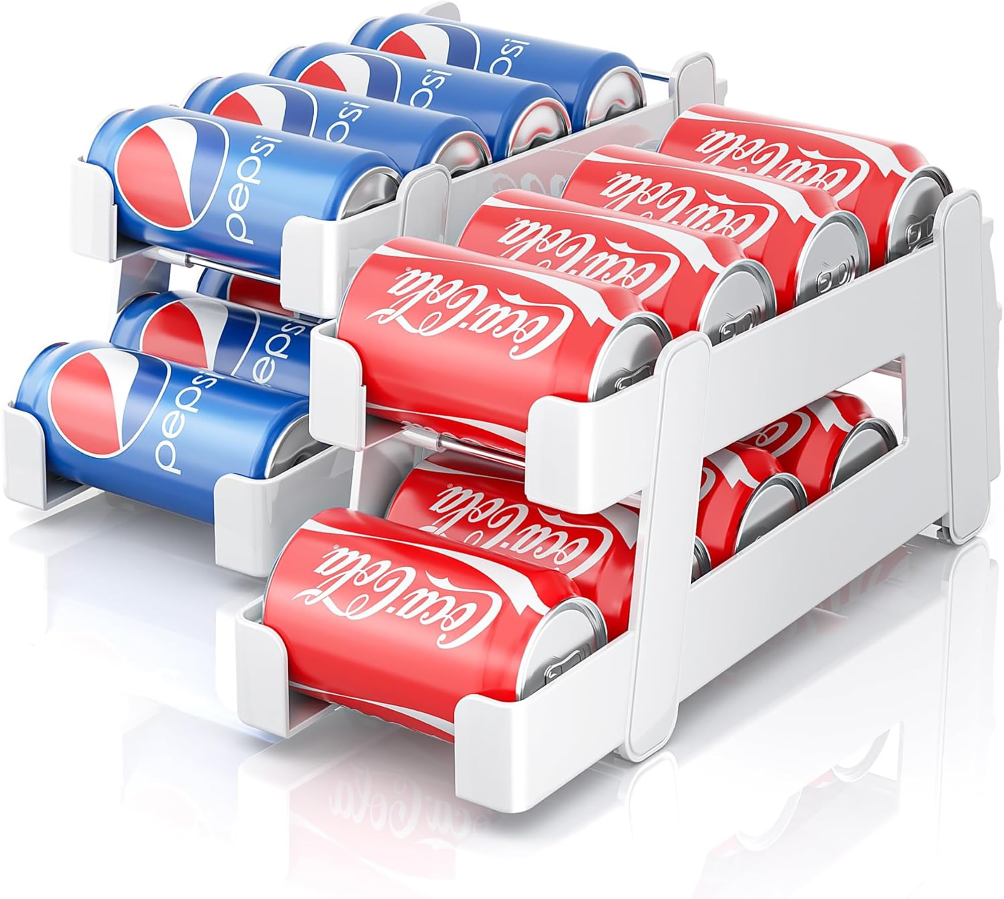 LAMU 2 Pack Rolling Soda Can Organizer for Refrigerator, Beer Soda Seltzer Pop Can Dispenser for Fridge 16oz/473ML, 12oz/330ML Soda Cans Holder Storage