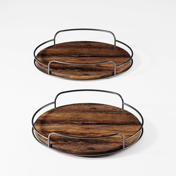 LAMU 2 Pack Wooden Lazy Susan Turntable Storage, 9inch+10inch Bamboo Lazy Susan Cabinet, Dining Table, Storage Room, Countertop, Cabinet, Kitchen Organization