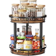 LAMU 10" 2 -Tier Lazy Susans Turntable Organizer for Cabinet Pantry Kitchen Countertop Refrigerator Cupboard, Carbonized Wood Black