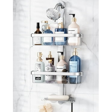 LAMU 3-Shelf Aluminum Over-the-Shower Head Shower Caddy, Silver