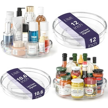 LAMU 4 Pack Lazy Susan Organizer, 12in 10.6in Lazy Susan Turntable Organizer for Cabinet, Kitchen, Refrigerator, Pantry, Countertop, Table Top, Bathroom, Spice Organization, Clear