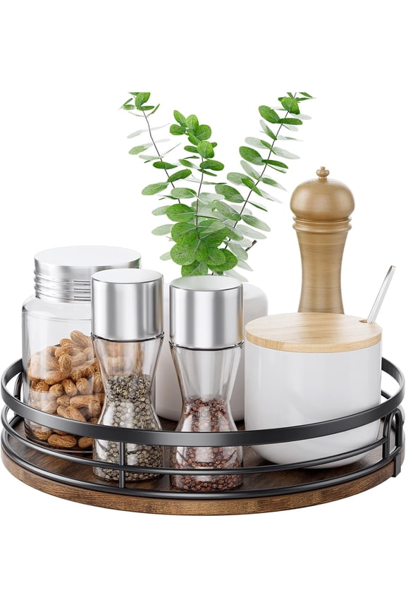 9'' Lazy Susan Turntable Organizer for Cabinet, Round Wood Lazy Susan for Table Top, Countertop, Kitchen, Pantry, Spice, Bathroom Vanity, Decor