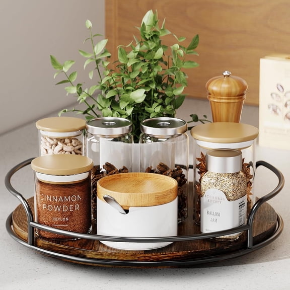 LAMU 9 inch Wooden Lazy Susan Turntable Organizer for Table Top, Cabinet, Wood Lazy Susan Spice Organization for Kitchen, Pantry, Countertop, Dining Table, Bathroom, 1 Pack