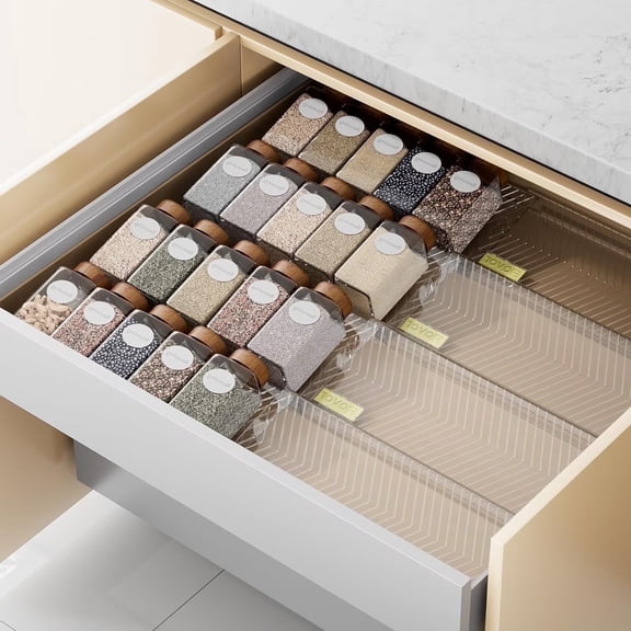 ROSSNY Clear Acrylic Spice Drawer Organizer, 4 Tier- 2 Set Stackable for 11" to 22" Drawer Seasoning Organizer, Kitchen Spice Rack Tray for Drawer