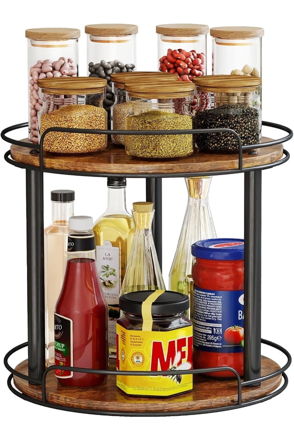 10.2'' Wood Lazy Susan Turntable Organizer for Cabinet, 2 Tier Lazy Susan Spice Rack Organizer for Kitchen, Table Top, Countertop, Pantry, Medicine Organizer