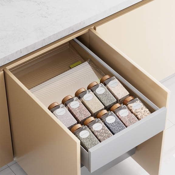 ROSSNY Spice Drawer Organizer 4 Pieces, PET Seasoning Organizer Rack, Clear Spice Rack Tray, Kitchen Seasoning Jars Drawers Insert (Jars Not Included/ Expandable From 11" to 22" Wide)