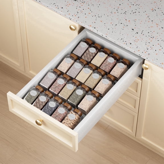 ROSSNY ABS Expandable Spice Drawer Organizer 4 Pack,Clear Seasoning Organizer Rack, Kitchen Seasoning Jars Drawers Insert (Jars Not Included/ from 11" to 22" Wide)
