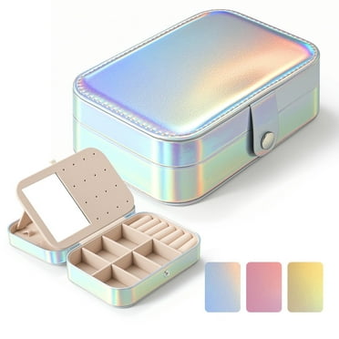 DELAMU Mini Travel Jewelry Box Case with Mirror,  Jewelry Bag Organzier for Women, Sliver