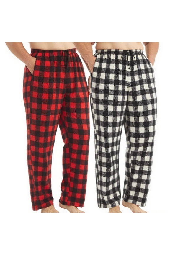 2 Pack Big & Tall Men's Fleece Plaid Pajama Pants Comfortable Breathable Drawstring Pajama Bottoms with Pockets, Size 0XL