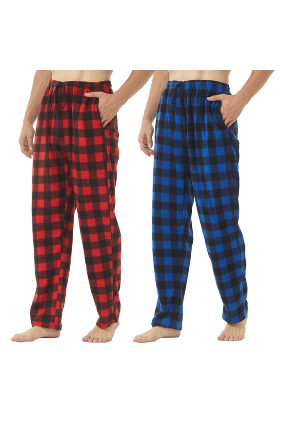 2 Pack Men Fleece Plaid Pajama Pants with Pockets Size L