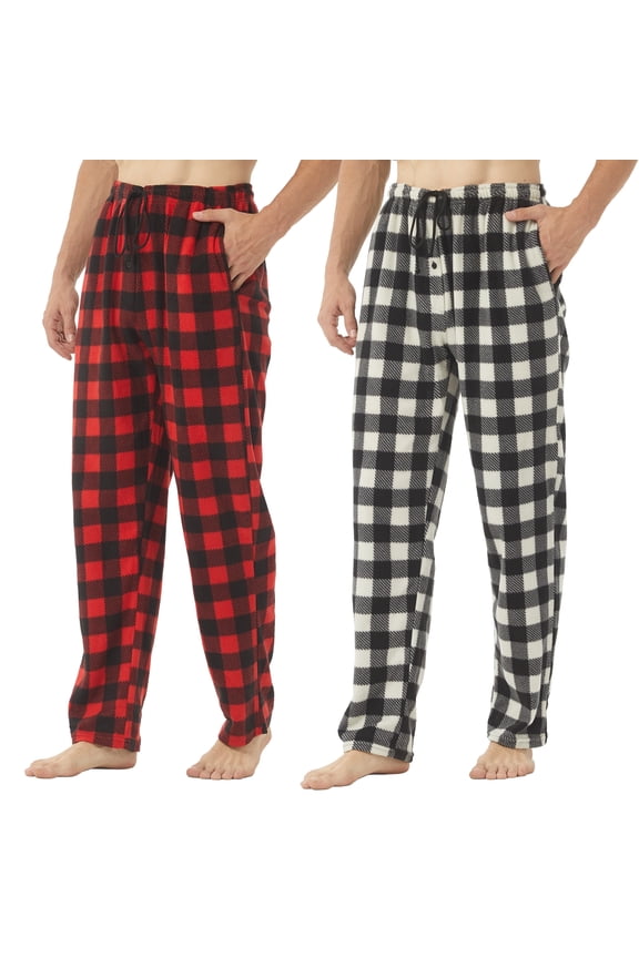 2 Pack Men Fleece Plaid Pajama Pants with Pockets Size M
