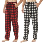 LANBAOSI 2 Pack Men Fleece Plaid Pajama Pants with Pockets Size M