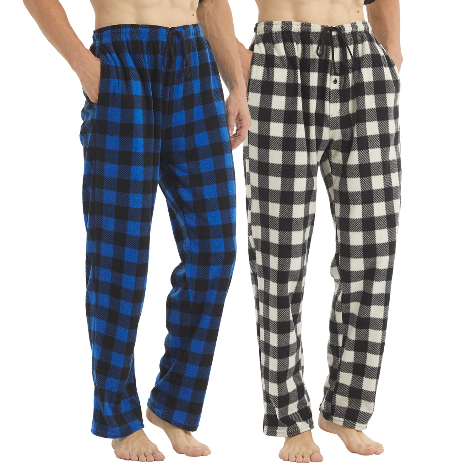 LANBAOSI 2 Pack Men Fleece Plaid Pajama Pants with Pockets Size XL