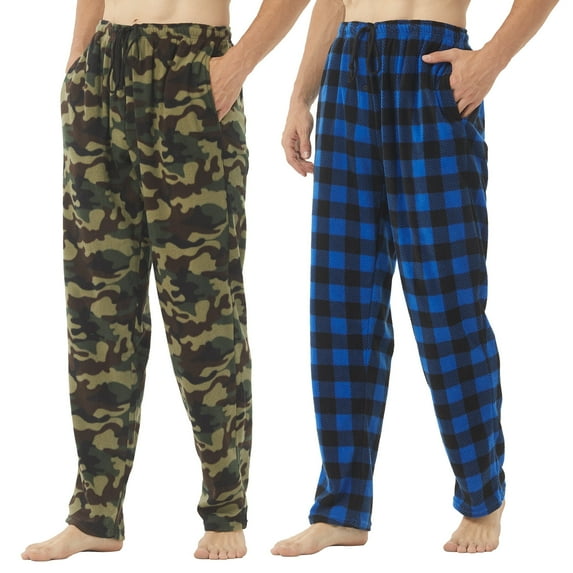 LANBAOSI 2 Pack Men Fleece Plaid Pajama Pants with Pockets Size XL