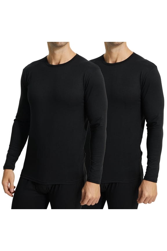 2 Pack Men Thermal Underwear Top Crew Neck Male Long Johns Shirts Size L