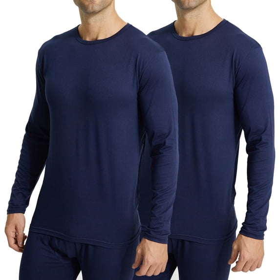 LANBAOSI 2 Pack Men Thermal Underwear Top Crew Neck Male Long Johns Shirts Size XL