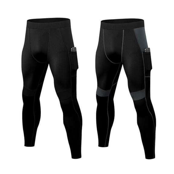 LANBAOSI 2 Pack Men's Compression Pants Workout Athletic Gym Leggings with Pockets for Male Size L