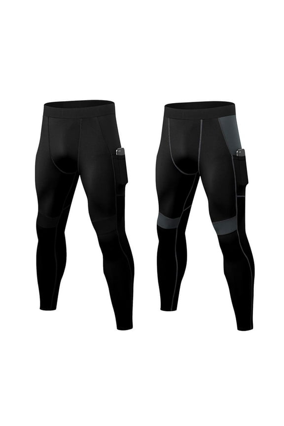 2 Pack Men's Compression Pants Workout Athletic Gym Leggings with Pockets for Male Size L