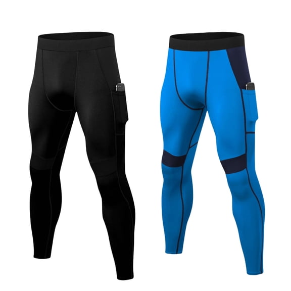 LANBAOSI 2 Pack Men's Compression Pants Workout Athletic Gym Leggings with Pockets for Male Size M