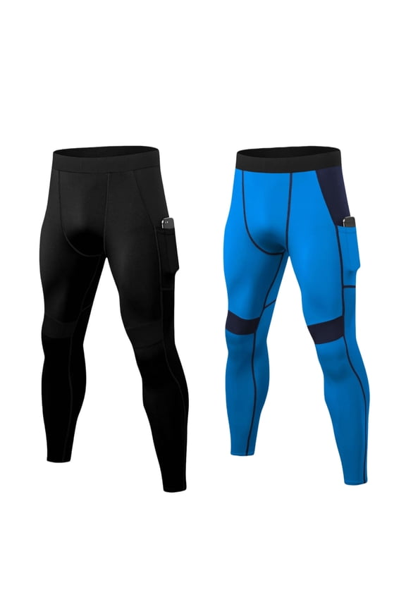 2 Pack Men's Compression Pants Workout Athletic Gym Leggings with Pockets for Male Size M