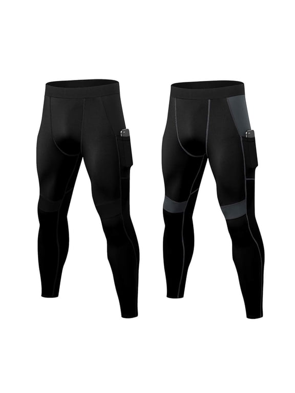 2 Pack Men's Compression Pants Workout Athletic Gym Leggings with Pockets for Male Size M