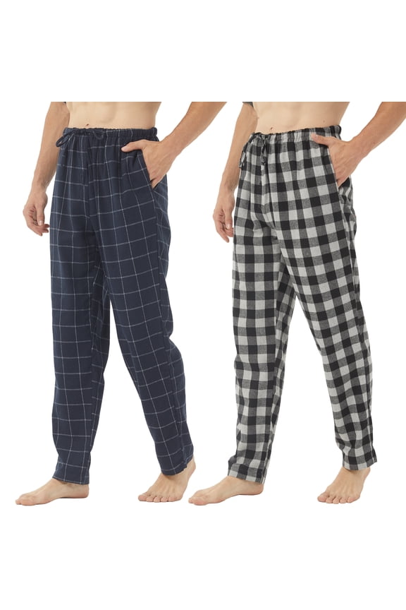 2 Pack Men's Flannel Plaid Pajama Pants Lounge PJ Bottoms Size L
