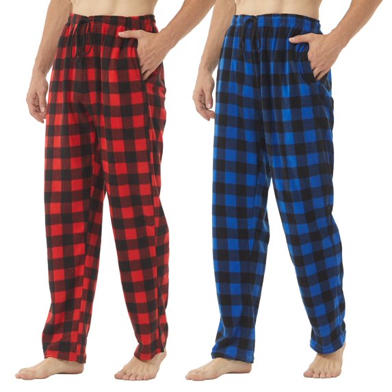 LANBAOSI 2 Pack Men's Fleece Plaid Pajama Pants with Pockets, Size S