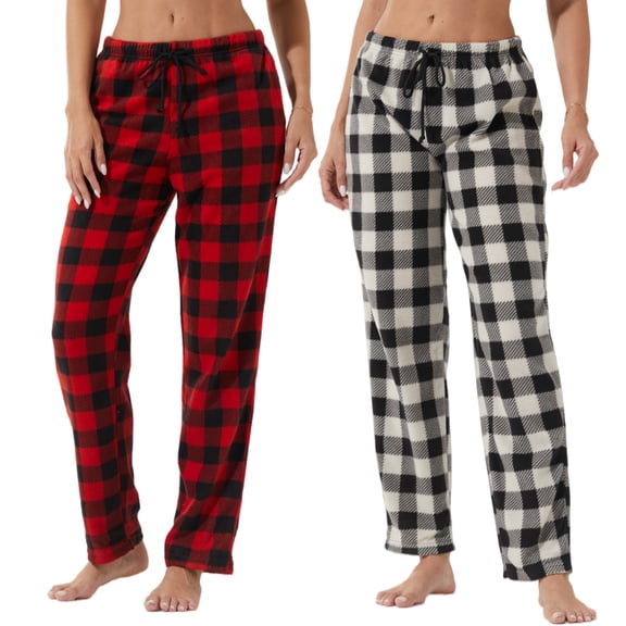 LANBAOSI 2 Pack Women Comfy Soft Fleece Plaid Pajama Pants Size XL