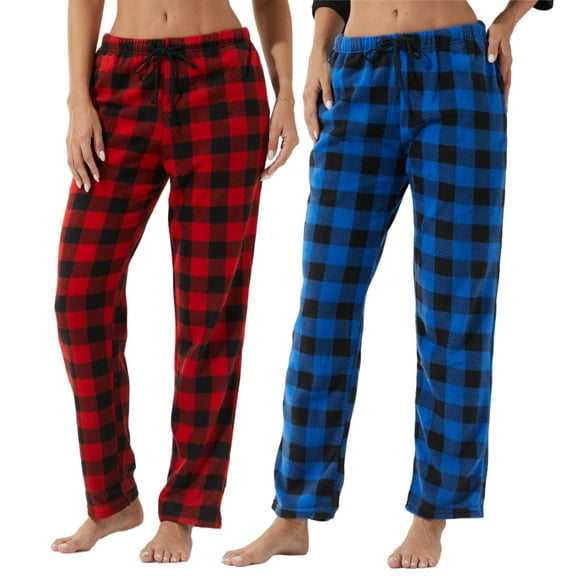 LANBAOSI 2 Pack Women Comfy Soft Fleece Plaid Pajama Pants Size L
