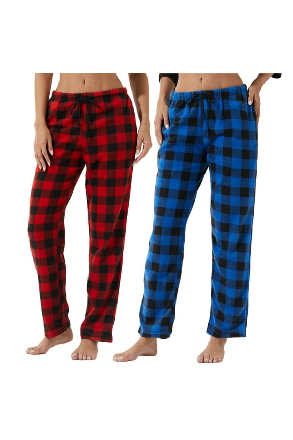 2 Pack Women Comfy Soft Fleece Plaid Pajama Pants Size S