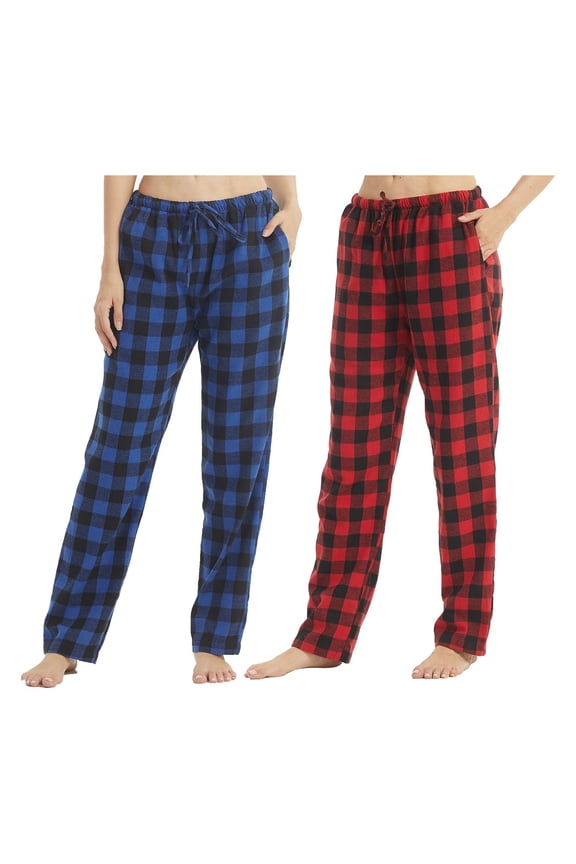 2 Pack Womens Plaid Flannel Pajama Pants With Pockets Size M