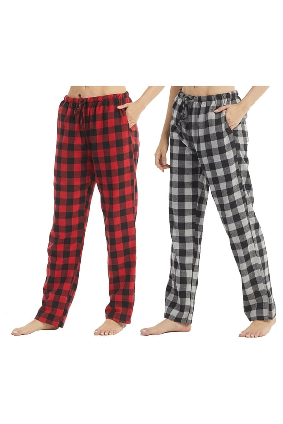 2 Pack Womens Plaid Flannel Pajama Pants With Pockets Size S