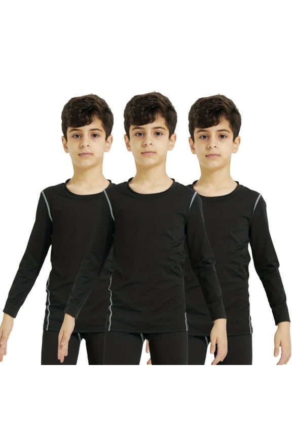 3 Pack Boys Athletic Sports Compression Shirts Long Sleeve Size 5