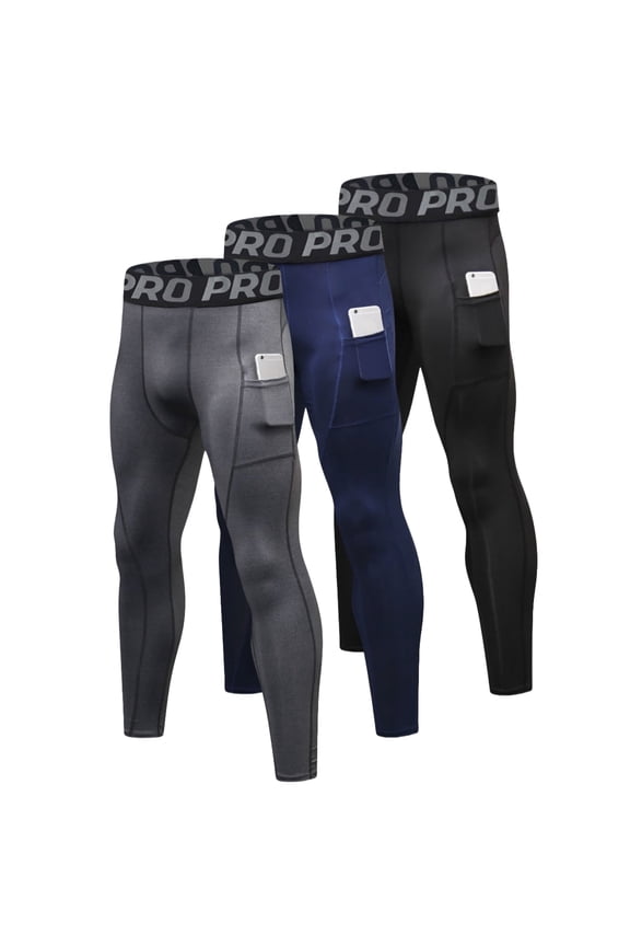 3 Pack Men's Athletic Sports Tights Base Layer Gym Workout Running Pants Size L